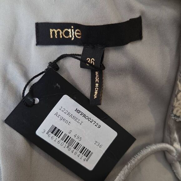 Maje Raneli Sequined Velvet Long Sleeve Mini Dress Argent Small - Picture 6 of 11